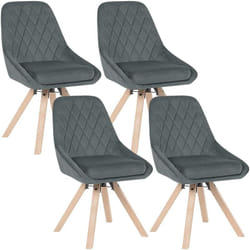 Lot de 4 Chaises Pivotantes de Salle à Manger WOLTU, Chaise de Cuisine en Velours, Pieds en Bois Massif, Gris Foncé