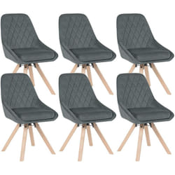 Lot de 6 Chaises Pivotantes de Salle à Manger Woltu Chaise de Cuisine en Velours, Pieds en Bois Massif, Gris Foncé
