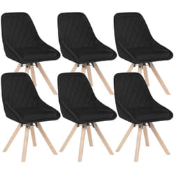 Lot de 6 Chaises Pivotantes de Salle à Manger Woltu Chaise de Cuisine en Velours, Pieds en Bois Massif, Noir