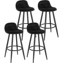 Lot de 4 Tabourets de Bar Modernes, Chaise de Cuisine Haute en Velours et Métal, Hauteur d'Assise 70cm, Noir - Woltu