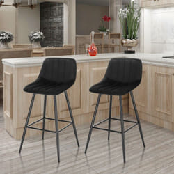 Lot de 2 Tabourets de Bar Woltu en velours, Chaises Hauts de bistro avec repose-pieds, Pieds en métal, Noir