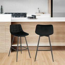 Lot de 2 Tabourets de Bar Woltu en velours, Chaises de bar avec repose-pieds, Pieds en métal, Noir