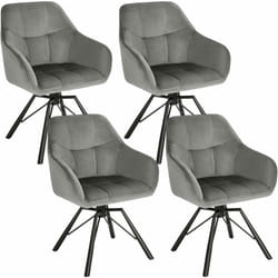 Chaise Pivotante à 360°, Lot de 4, Chaise Salle à Manger Scandinave, Fauteuil de Cuisine en Velours, Gris Foncé - Woltu
