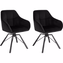WOLTU Chaise Pivotante à 360° Lot de 2 Chaise Salle à Manger Scandinave Fauteuil de Cuisine en Velours Noir W0ATT0020-2