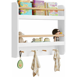 Woltu - Bibliothèque Enfant Étagère Murale pour Enfants, avec 4 Crochets, 60x12x55cm, Blanc