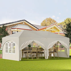 Tonnelle de Jardin 3x6m Woltu Pergola Pliante, Barnum, avec 6 Parois Latérales, Hauteur Réglable, Imperméable, Protection de uv, Beige