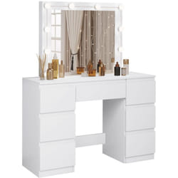 Coiffeuse avec Miroir LED à Luminosité Réglable WOLTU - Table de Maquillage avec 7 Tiroirs - 110x39, 5x140,5cm - Blanche