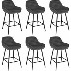 Lot de 6 Tabourets de bar WOLTU, Chaise de Bar avec Accoudoirs, Design Chaise Haute pour Bar, Siège en Velours, Cadre en métal, Gris Foncé
