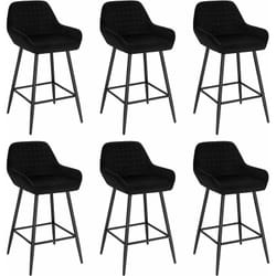 Lot de 6 Tabourets de bar Woltu Chaise de Bar avec Accoudoirs, Design Chaise Haute pour Bar, Siège en Velours, Cadre en métal, Noir