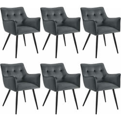 Lot de 6 Chaises de Salle à Manger Scandinave Woltu Fauteuil Rembourrée en Velours, Pieds en Métal, Gris foncé