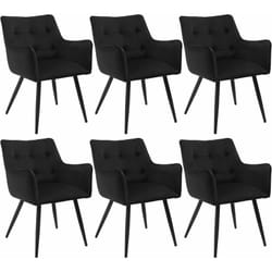 Lot de 6 Chaises de Salle à Manger Scandinave Woltu Fauteuil Rembourrée en Velours, Pieds en Métal, Noir