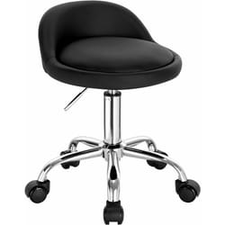 Tabouret de Bureau, Tabouret Rond avec Dossier, Tabouret Coiffeuse à roulettes en Similicuir, Noir - Woltu