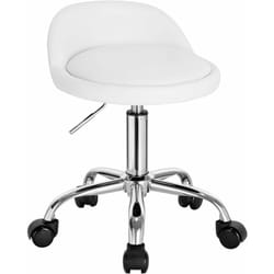 Tabouret de Bureau, Tabouret Rond avec Dossier, Tabouret Coiffeuse à roulettes en Similicuir, Blanc - Woltu