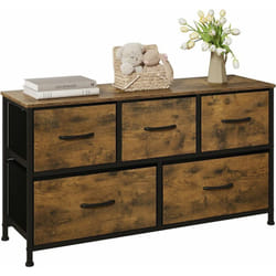 Woltu - Commode Chambre 100x30x54cm, en Bois d'Ingénierie, Cadre en Métal, Meuble de Rangement, Armoire à 2 Niveaux, Commode 5 Tiroirs en Tissu,