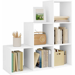 Woltu - Bibliothèque à 6 Compartiments en Bois d'ingénierie 90x29x90cm, Bibliothèque Étagère de Rangement, Meuble de Rangement Étagère Escalier, Blanc