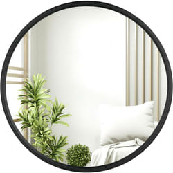 WOLTU Miroir Rond Mural 60x60cm, Cadre en Métal Noir, Miroir Décoratif pour Salle de Bain, Chambre, Salon, Couloir