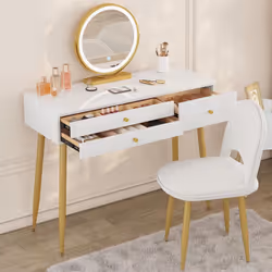 Description générale Cette table de maquillage élégante est équipée d'un miroir rond de 40x40 cm, avec une lumière LED intégr ...