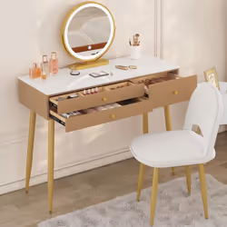 Description générale Découvrez cette élégante table de maquillage, équipée d'un miroir rond de 40x40 cm et d'une lumière LED  ...