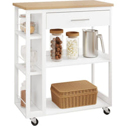 Desserte à roulettes, Chariot de Rangement à roulettes, Étagère à 3 Niveaux avec Plan de Travail, Chêne Clair+Blanc - Woltu