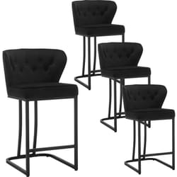 Lot de 4 Tabourets de Bar en Velours, Chaise Ergonomique pour Cuisine, Salon, Pieds en Métal, Noir - Woltu