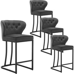 Lot de 4 Tabourets de Bar en Velours, Chaise Ergonomique pour Cuisine, Salon, Pieds en Métal, Gris foncé - Woltu