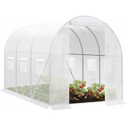 Woltu - Serre de Jardin, en Tube d'Acier Galvanisé et pe, 6 Fenêtres et 1 Porte Zippée Enrouleur, 200x300x190cm, Blanc