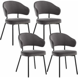 Lot de 4 Chaises Salle à Manger avec Dossier Woltu Chaise de Cuisine Scandinave Velours, Pieds en Métal, Gris foncé