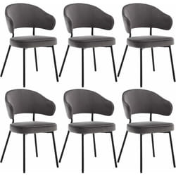 Lot de 6 Chaises Salle à Manger avec Dossier Woltu Chaise de Cuisine Scandinave Velours, Pieds en Métal, Gris foncé