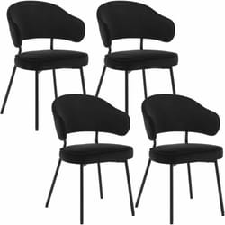 Lot de 4 Chaises Salle à Manger avec Dossier Woltu Chaise de Cuisine Scandinave Velours, Pieds en Métal, Noir