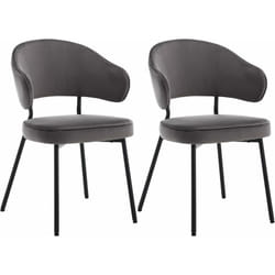 Lot de 2 Chaises Salle à Manger avec Dossier Woltu Chaise de Cuisine Scandinave Velours, Pieds en Métal, Gris foncé