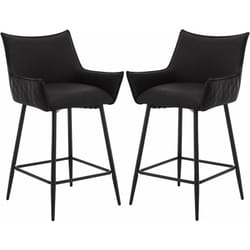 Lot de 2 Tabourets de Bar, Tabouret Bistro Rembourré, Chaise Haute en Similicuir, Pieds en Métal, Anthracite - Woltu