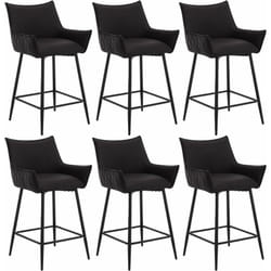 Lot de 6 Tabourets de Bar, Tabouret Bistro Rembourré, Chaise Haute en Similicuir, Pieds en Métal, Anthracite - Woltu