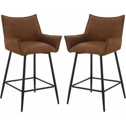 Lot de 2 Tabourets de Bar, Tabouret Bistro Rembourré, Chaise Haute en Similicuir, Pieds en Métal, Marron - Woltu