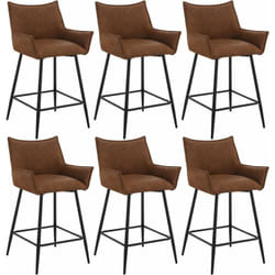 Lot de 6 Tabourets de Bar, Tabouret Bistro Rembourré, Chaise Haute en Similicuir, Pieds en Métal, Marron - Woltu