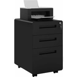 Caisson de Bureau Métal, Caisson de Rangement à roulettes, Meuble Rangement à 3 Tiroirs Verrouillable, Noir - Woltu