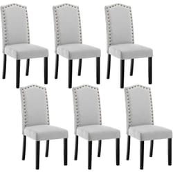 Lot de 6 Chaises Salle à Manger en Lin Woltu Chaise de Cuisine avec Dossier Haut, Chaise Salon Rembourré, Gris Clair
