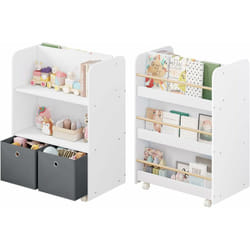 Tagère pour Enfants Mobile sur roulettes Woltu Bibliothèque Polyvalente avec Boîtes, Rangement sur 2 Côtés, Blanc