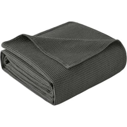 Woltu - Couvre lit en 100% Coton, Jeté de Canapé, Dessus de Lit, Couverture Gaufrée Légère, 170x210cm, Gris Foncé