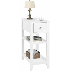 Woltu - Table de Chevet Étroit avec Tiroir et Étagères, Table d'Appoint 45x28x66cm, Bout de Canapé, Style Moderne, Blanc