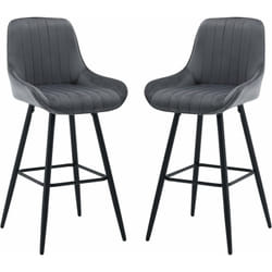 Lot de 2 Tabourets de Bar Hauts avec Dossier Woltu Chaise Moderne avec Repose-Pieds, Siège en Velours, Pieds en Métal, Gris foncé