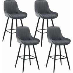 Lot de 4 Tabourets de Bar Hauts avec Dossier Woltu Chaise Moderne avec Repose-Pieds, Siège en Velours, Pieds en Métal, Gris foncé