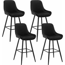 Lot de 4 Tabourets de Bar Hauts avec Dossier Woltu Chaise Moderne avec Repose-Pieds, Siège en Velours, Pieds en Métal, Noir