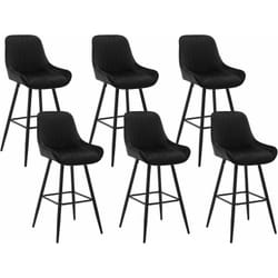 Lot de 6 Tabourets de Bar Hauts avec Dossier Woltu Chaise Moderne avec Repose-Pieds, Siège en Velours, Pieds en Métal, Noir