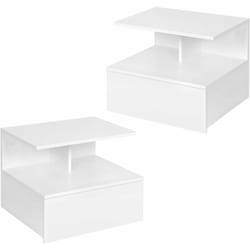 Woltu - Lot de 2 Table de Chevet Suspendue, Table de Nuit Étagère Murale avec Tiroir, Table en Bois, 40x35x31cm, Blanc