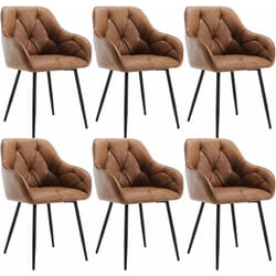 Woltu - Lot de 6 Chaises de Salle à Manger en Simili Cuir Vintage, Pieds en Métal, Chaise de Cuisine avec Dossier, Accoudoirs, Chaise pour Salon,