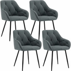 Lot de 4 Chaises de Salle à Manger Ergonomique Woltu Chaise de Cuisine en Velours Rembourrée, Pieds en Métal, Gris foncé