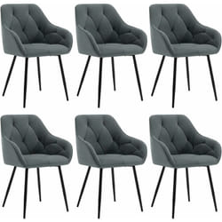 Lot de 6 Chaises de Salle à Manger Ergonomique Woltu Chaise de Cuisine en Velours Rembourrée, Pieds en Métal, Gris foncé