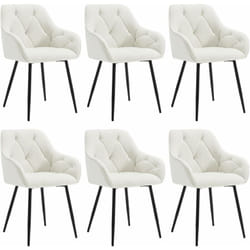 Lot de 6 Chaises de Salle à Manger Ergonomique Woltu Chaise de Cuisine en Velours Rembourrée, Pieds en Métal, Crème