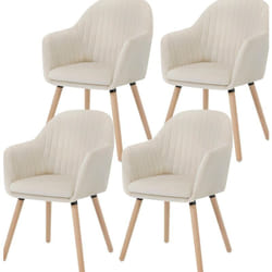 Lot de 4 Chaises de salle à manger en velours - Chaise pour cuisine salon café - Pieds en bois massif - Crème