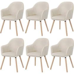 Lot de 6 Chaises de salle à manger en velours - Chaise pour cuisine salon café - Pieds en bois massif - Crème